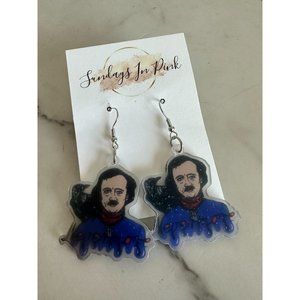 NEVERMORE Edgar Allen Poe Raven Halloween Drop Earrings NEW